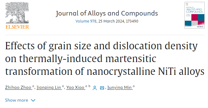 祝贺博士生赵智豪的论文发表在JCR一区期刊Journal of Alloys and Compounds！